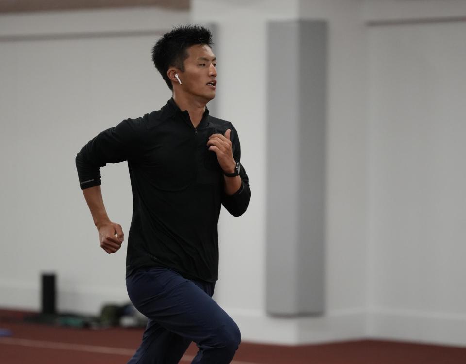 　練習する柳田大輝（代表撮影）