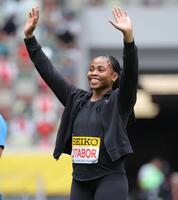 　女子やり投げ決勝に臨むリーマ・オタボー（撮影・吉澤敬太）