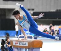 　橋本大輝のあん馬の演技（撮影・堀内翔）