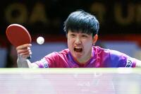 　男子シングルス２回戦を突破した張本智和（共同）