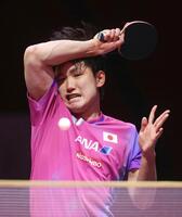　男子シングルス２回戦を突破した張本智和（共同）