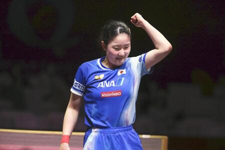 　女子シングルス３回戦を突破した張本美和（共同）