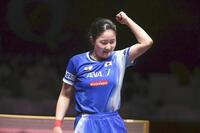 　女子シングルス３回戦を突破した張本美和（共同）