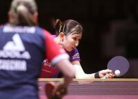 女子シングルス３回戦を突破した早田ひな＝ドーハ近郊（共同）