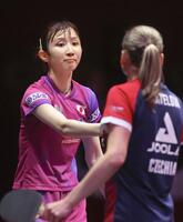 女子シングルス３回戦を突破した早田ひな＝ドーハ近郊（共同）