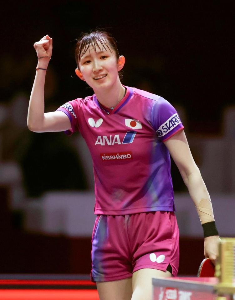 女子シングルス３回戦を突破した早田ひな＝ドーハ近郊（共同）