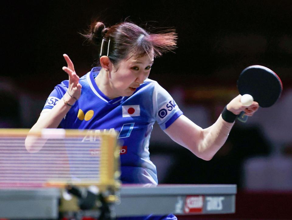 　女子シングルス４回戦を突破した早田ひな（共同）