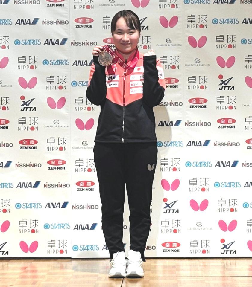 　世界選手権女子シングルスで自身初のメダルを獲得した伊藤美誠