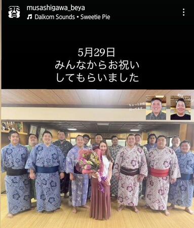 　武蔵川部屋の公式インスタグラム（ｍｕｓａｓｈｉｇａｗａ＿ｂｅｙａ）より