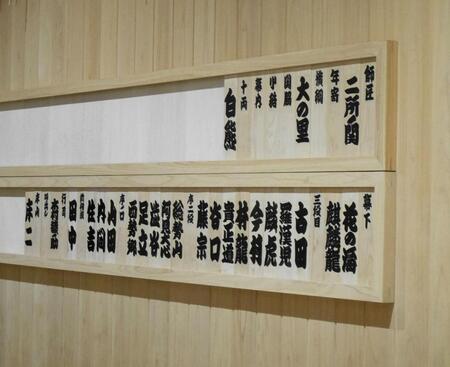 　大の里の木札が横綱の位置に変わった二所ノ関部屋