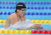 　平泳ぎで力泳する松下知之