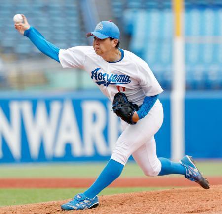 　奈良学園大戦に先発し、７回無失点と好投した青学大・中西＝神宮