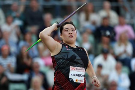 　第６戦、女子やり投げで優勝した北口榛花＝オスロ（ゲッティ＝共同）