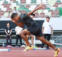 　陸上の日本選手権開幕を前に、練習するサニブラウン・ハキーム（代表撮影）