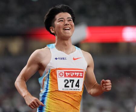 　男子１００メートル準決勝を突破した多田修平（撮影・石井剣太郎）