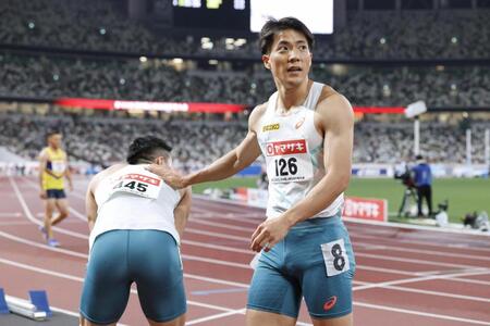 　男子１００メートル準決勝で敗退した山縣亮太