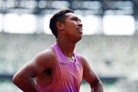 　男子１００メートル予選敗退に悔しがるサニブラウン・ハキーム