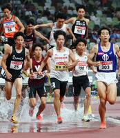 男子3000m障害でアクシデント 小原響が障害で右膝