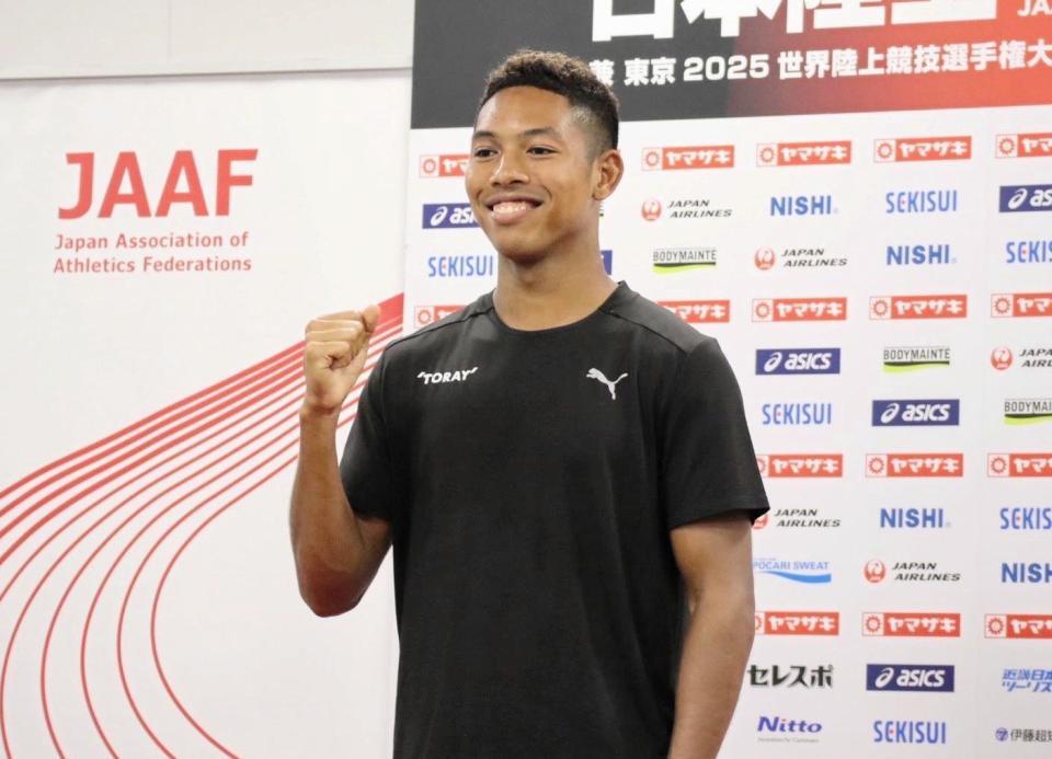 　会見に出席したサニブラウン・ハキーム