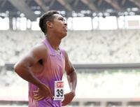 　男子１００メートルで予選落ちしたサニブラウン・ハキーム（撮影・石井剣太郎）