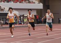 　男子１００メートル決勝に臨んだ（右から）桐生祥秀、小池祐貴、多田修平