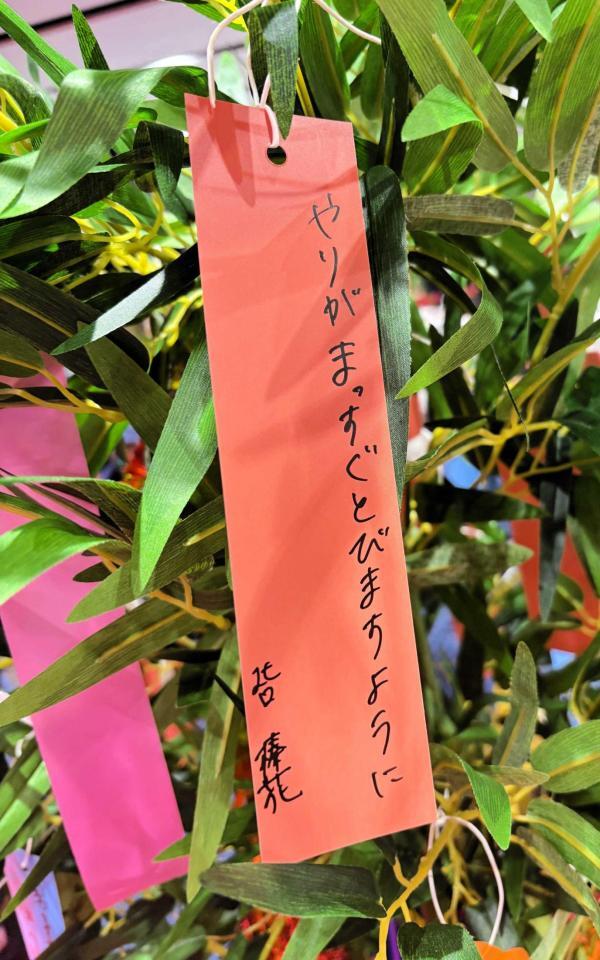 　北口榛花が記した七夕の短冊「やりがまっすぐとびますように」