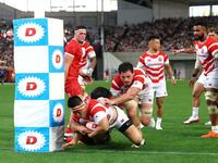 　前半終了間際、竹内がトライを決める