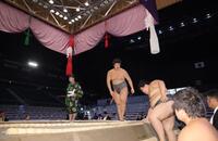 　激しい相撲の末、土俵下に落ちた東颯海（左）と末冨（撮影・坂部計介）