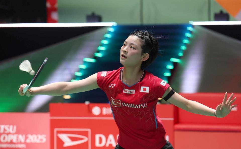 　女子シングルス１回戦を突破した宮崎友花（撮影・佐々木彰尚）