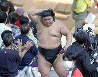 　花道を引き揚げる伯桜鵬