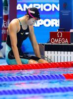 　女子１００メートルバタフライ準決勝のレースを終えた池江璃花子（共同）