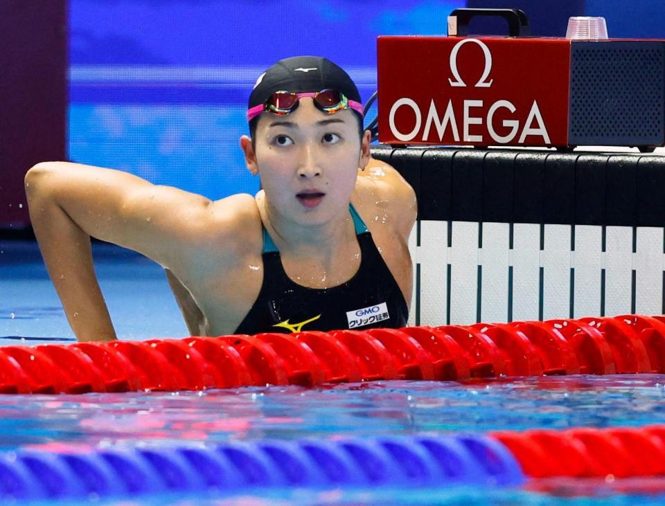 　女子１００メートルバタフライ準決勝を終えた池江璃花子（共同）