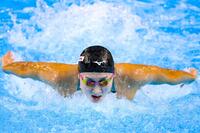　女子50メートルバタフライ予選　力泳する池江璃花子＝シンガポール（共同）