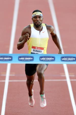 　男子１００メートル決勝で力走するケネス・ベドナレク＝ユージン（ゲッティ＝共同）