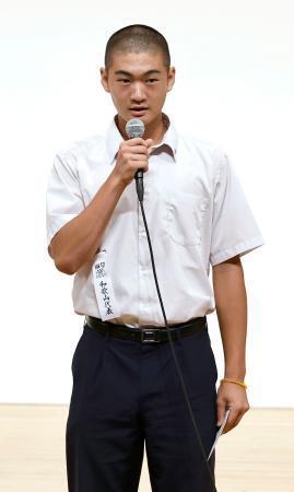 　選手宣誓者に決まった智弁和歌山の山田希翔主将＝３日、大阪市北区