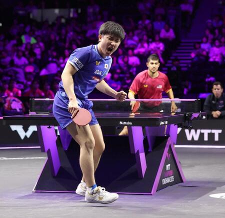 　気合が入る張本智和（撮影・佐々木彰尚）