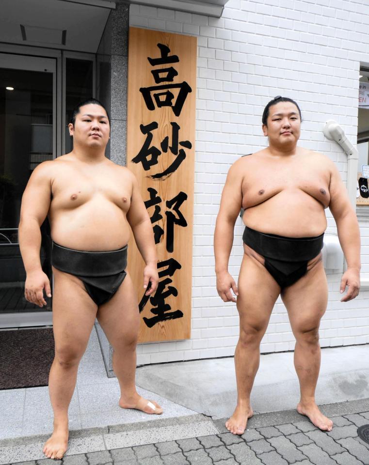 　秋場所での新十両が決まっている朝翠龍（左）と朝白龍