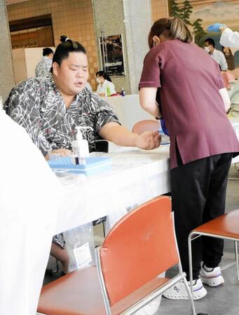 　採血を受ける大栄翔