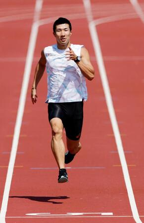 　練習を公開した桐生祥秀