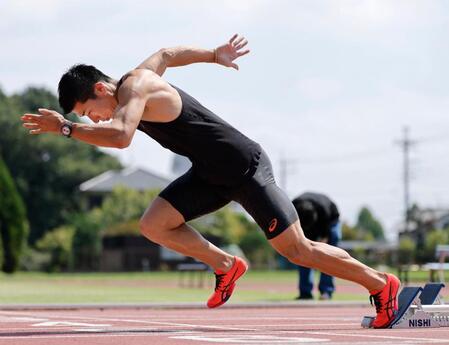 　練習を公開した桐生祥秀