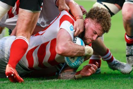 　日本-カナダ　前半、トライを決めるディアンズ＝ユアテックスタジアム仙台