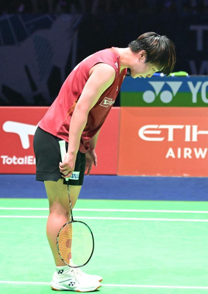 　女子シングルスでインドネシア選手を破り、決勝に進んだ山口茜（共同）