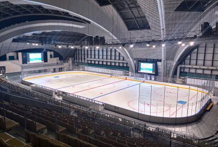 　都立初の通年型スケートリンク「東京辰巳アイスアリーナ」のメインリンク＝２日、東京都江東区