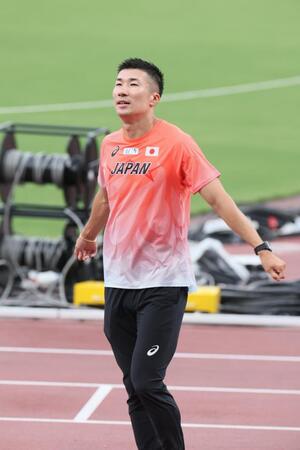 　公開練習に臨む桐生祥秀（撮影・石井剣太郎）