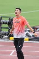 　公開練習に臨む桐生祥秀（撮影・石井剣太郎）