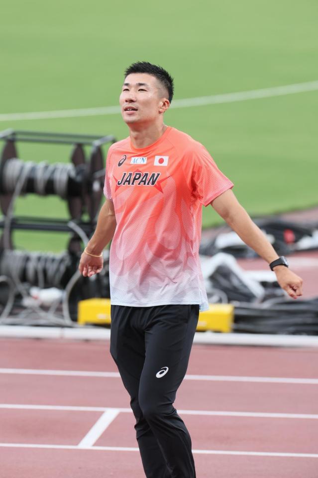 　公開練習に臨む桐生祥秀（撮影・石井剣太郎）