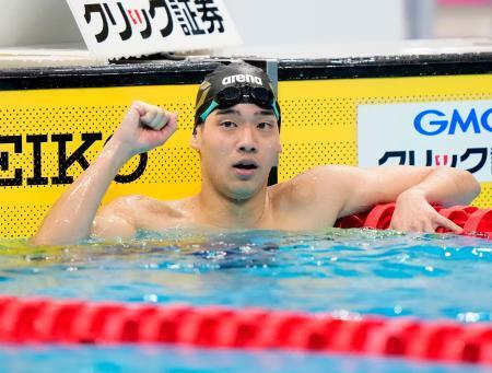 　男子２００メートル自由形を１分４５秒６２の大会新で制した村佐達也＝東京アクアティクスセンター