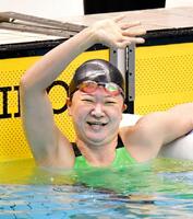 　競泳ジャパンパラ大会の女子５０メートル自由形（Ｓ５）で日本新をマークした成田真由美さん＝２０１６年