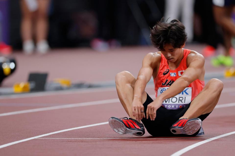 　男子１００メートル予選を終えた守祐陽