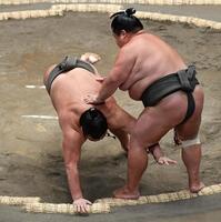 　玄武丸（右）に引き落としで敗れた朝阪神（撮影・開出牧）